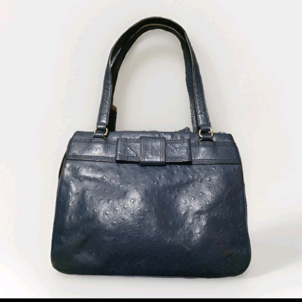 Kate Spade Satchel Loden Ostrich Embossed Ribbon Bow Y2k Bag Navy Blue Girlhood